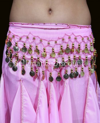Cintura bambina di danza del ventre rosa pallido sequin oro
