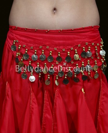 Ceinture enfant de danse orientale rouge sequins or