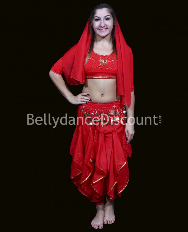 Cintura bambina di danza del ventre rossa sequin oro