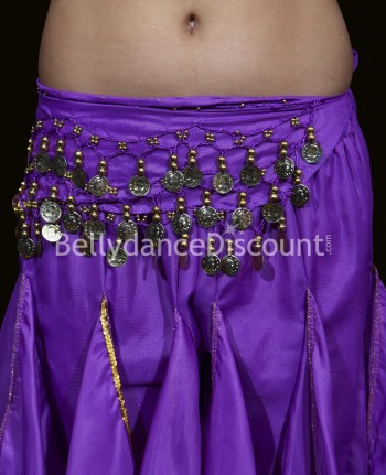 Ceinture enfant de danse orientale violette sequins or