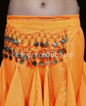 Ceinture enfant de danse orientale orange sequins or