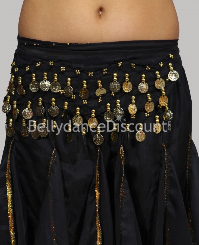 Ceinture enfant de danse orientale noire sequins or