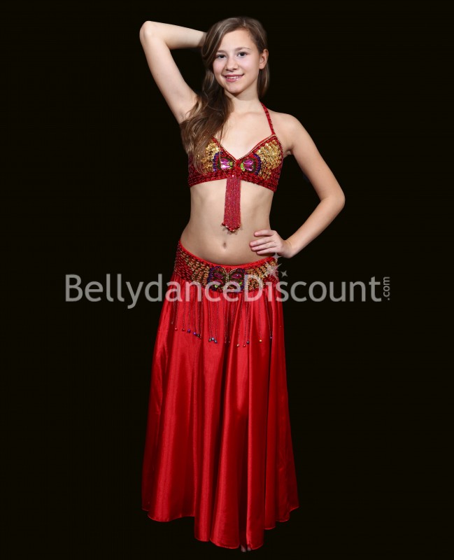 Jupe enfant de danse orientale satin rouge