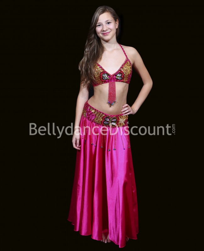 Gonna bambina di danza del ventre raso fucsia