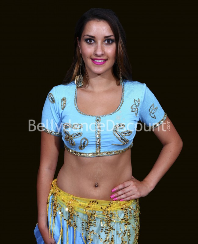 Short oriental dance and Bollywood top light blue