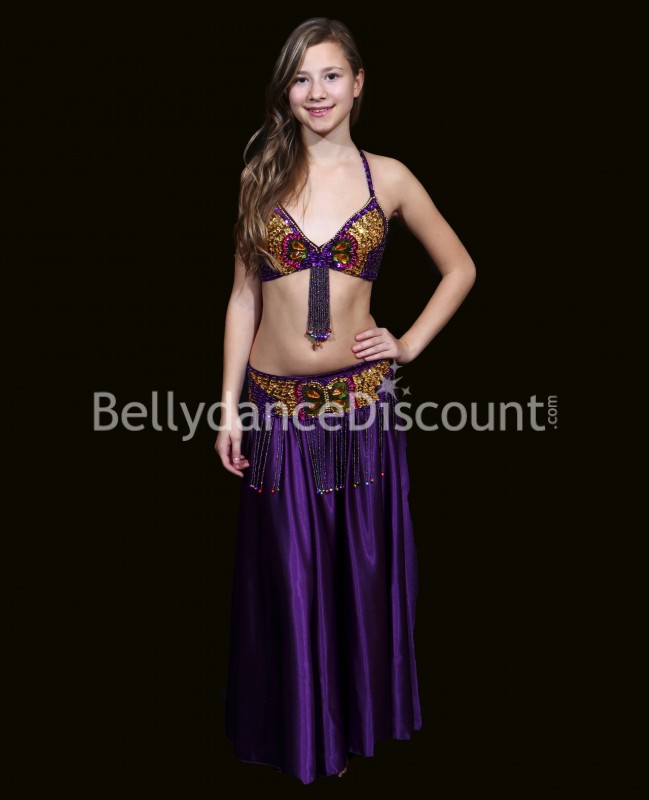 Jupe enfant de danse orientale satin violet