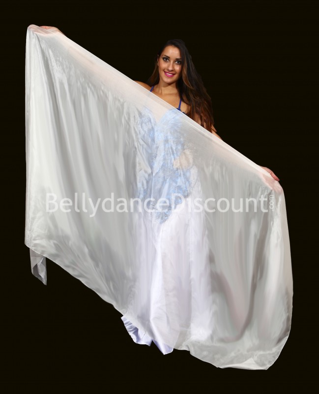 Velo rectangular blanco en pura seda para danza del vientre