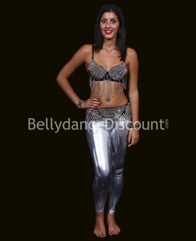 Legging metálico plateado para danza del vientre