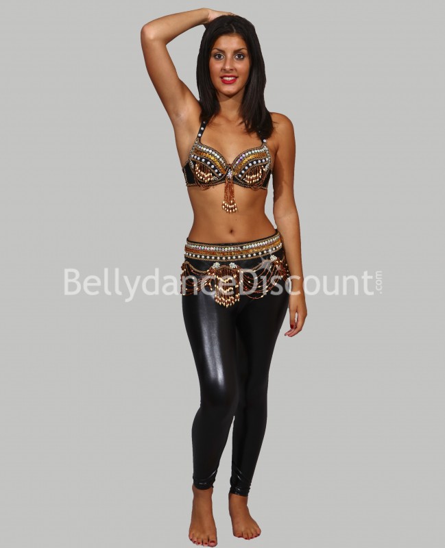 Legging metálico negro para danza del vientre