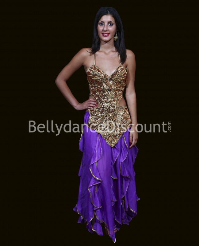 Falda violeta de volantes para danza del vientre