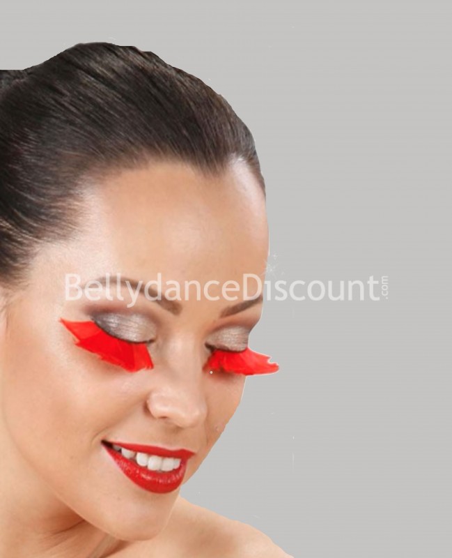 Pair of false feather eyelashes red