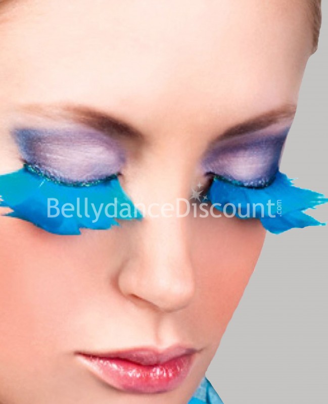 Pair of false feather eyelashes light blue