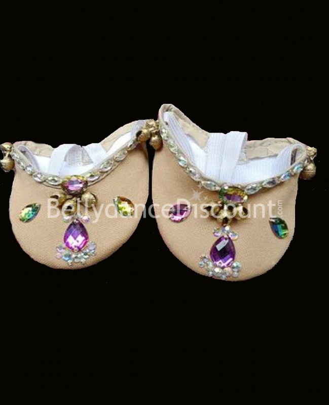 Demi-pointe dance shoes skin color strass and bells