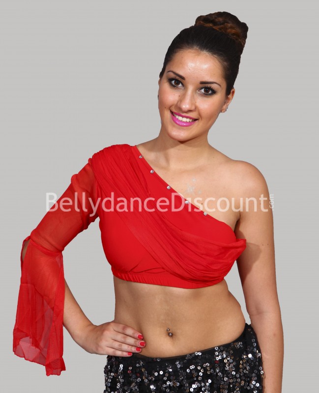 Top de danse orientale 1 manche et strass rouge