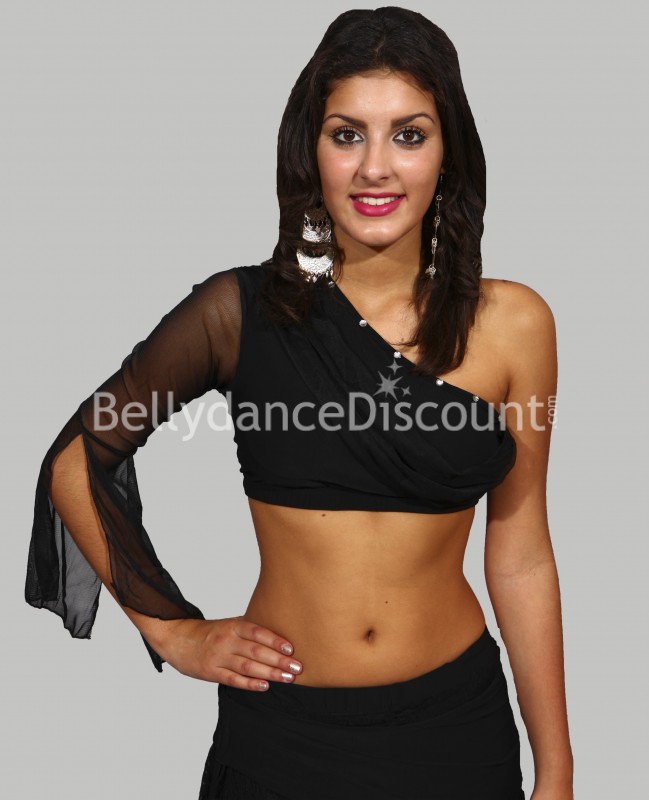 Top de danse orientale 1 manche et strass noir