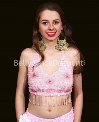 Top de danse orientale perlé rose pâle