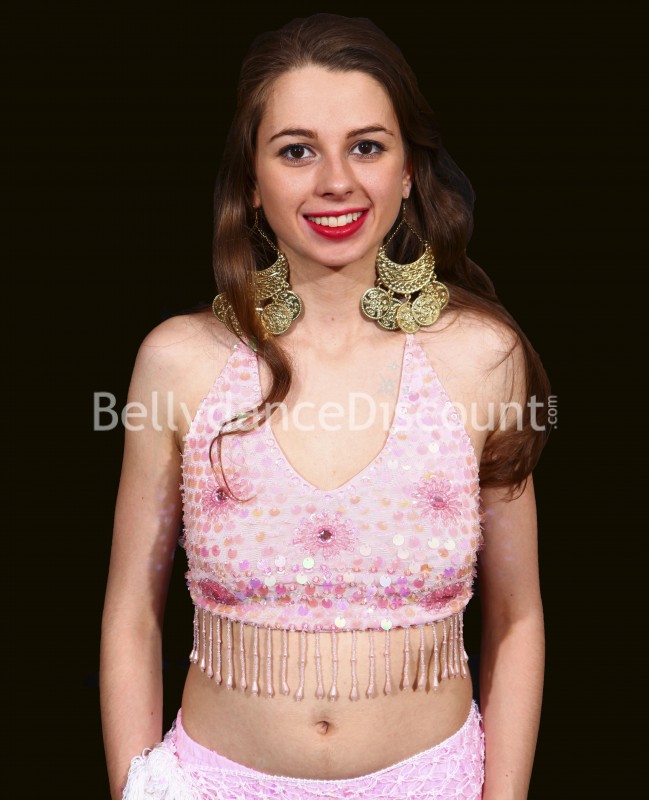 Top de danse orientale perlé rose pâle