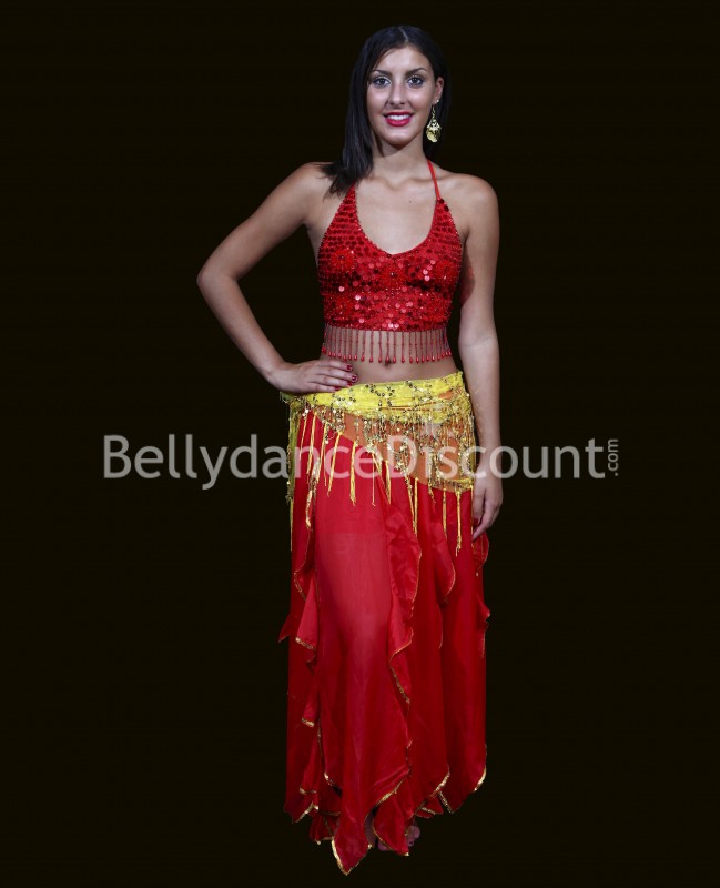 Top di danza del ventre perlato rosso