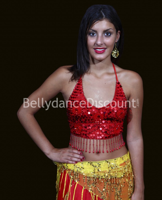 Top de danse orientale perlé rouge