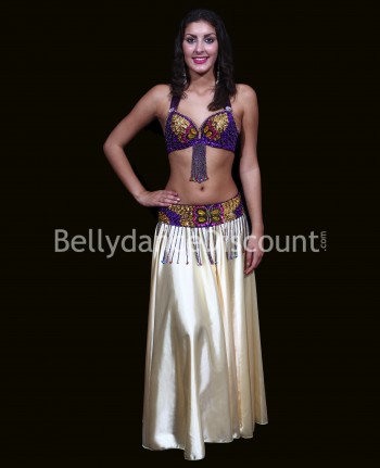 Bellydance bra + belt set purple and gold