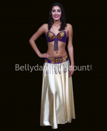 Set soutien-gorge + ceinture de danse orientale violet et or