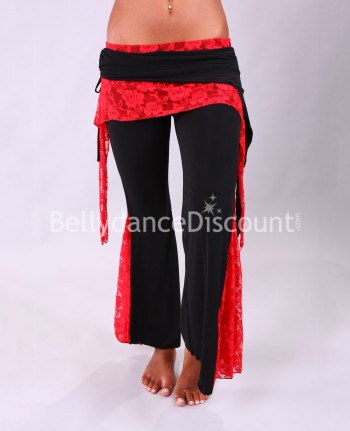 Pantalon noir dentelle rouge pour cours de danse