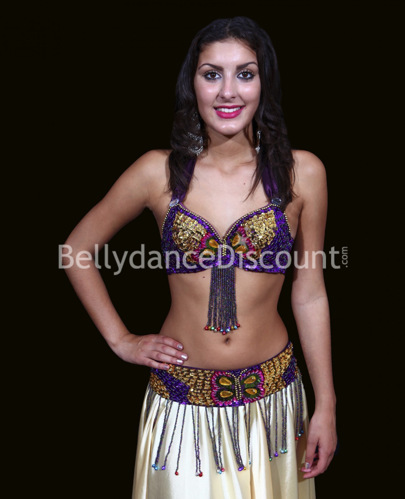 Bellydance bra + belt set purple and gold - 49,90 €