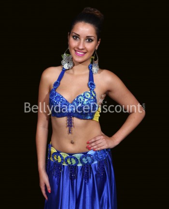 Navy blue belly dance bra + belt set with strass