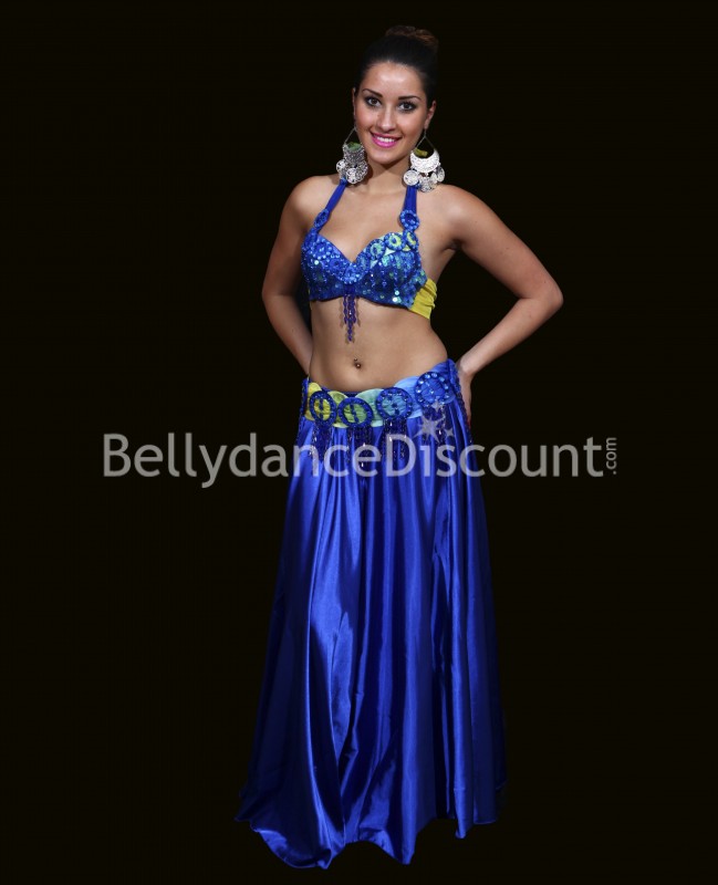 Set reggiseno + cintura di danza del ventre strass blu scuro