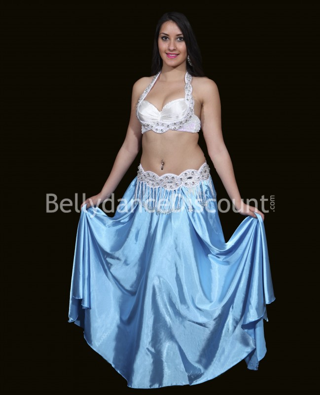 Light blue belly dance satin skirt