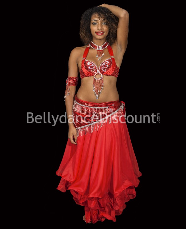 Falda forrada roja para danza del vientre