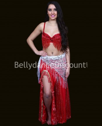 Hüft Tuch für orientalischen Tanz glänzend in Weiß und Silber