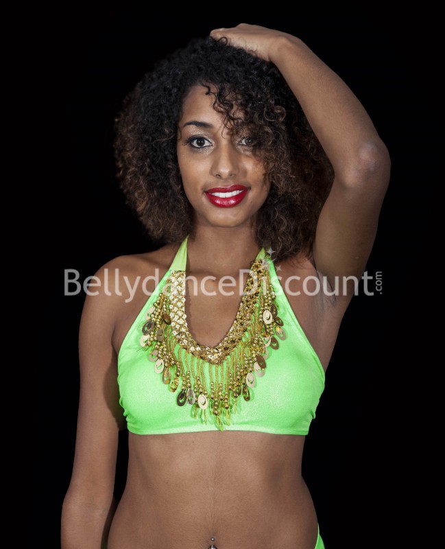 Top de danse orientale brillant vert pomme