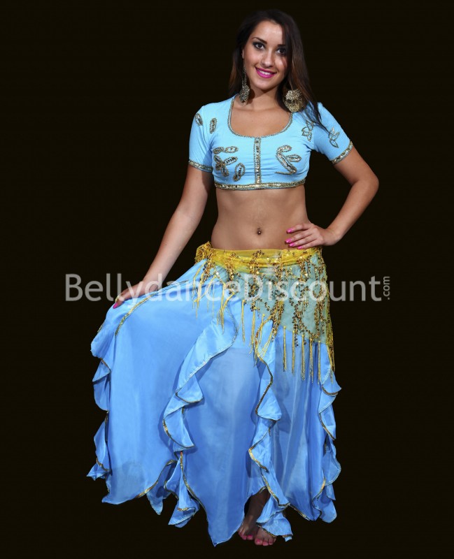 Top corto de danza del vientre y Bollywood azul claro