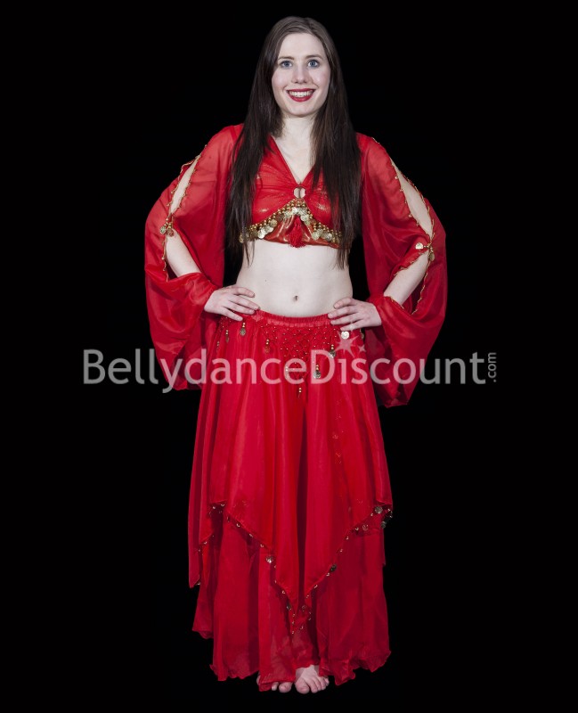 Falda forrada roja para danza del vientre