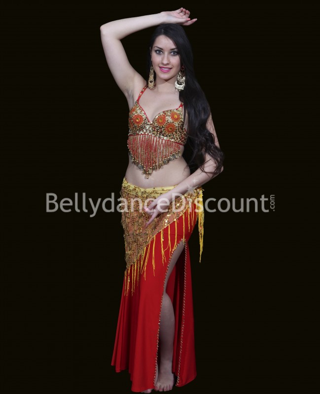 Hüft Tuch für orientalischen Tanz glänzend in Gelb und Gold