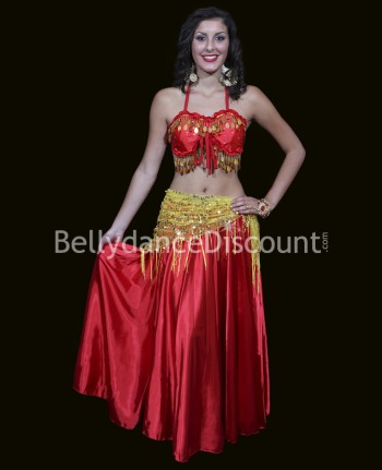 Red belly dance satin skirt