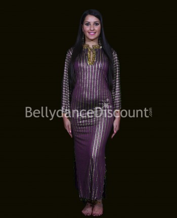 Robe Baladi/Saïdi de danse orientale violette et dorée