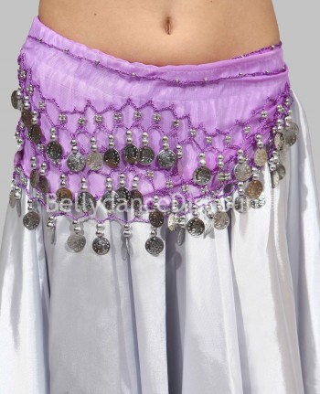 Mauve belly dance belt with silver coins