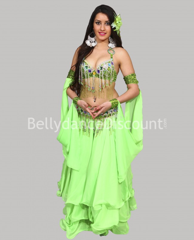 Mangas verdes claras con velo para danza oriental