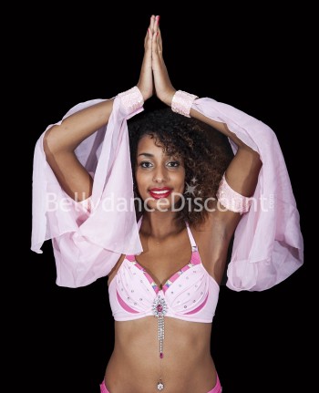 Mangas rosa pálido con velo para danza oriental