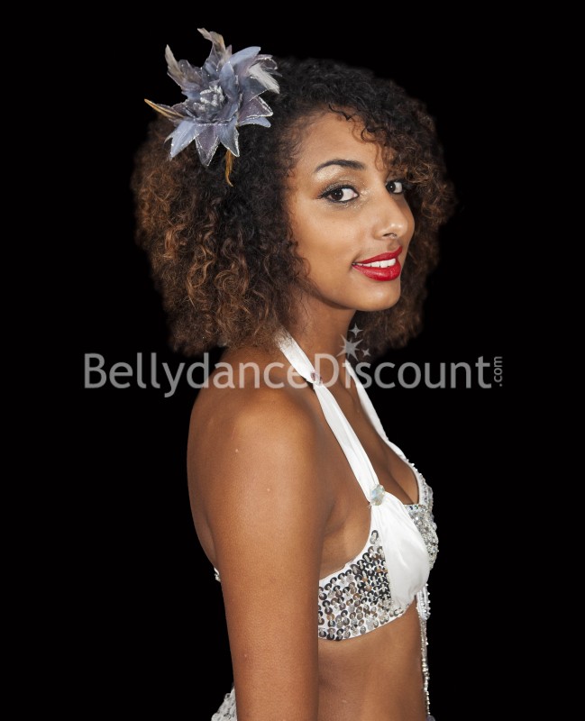 Flor para el cabello plateada para danza del vientre 