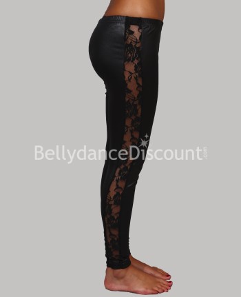 Dance leggings black imitation leather + lace
