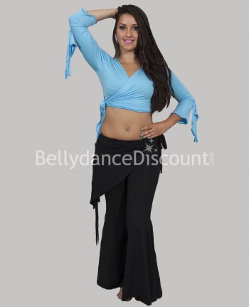 Light blue wrap-over top...