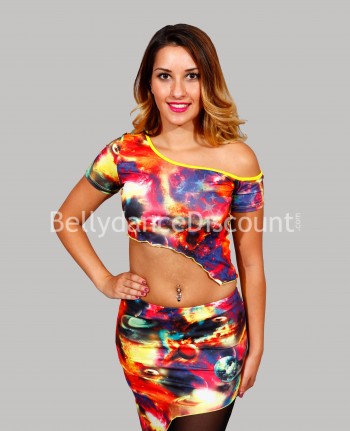 Set top + belt with graphic prints red for dance classes