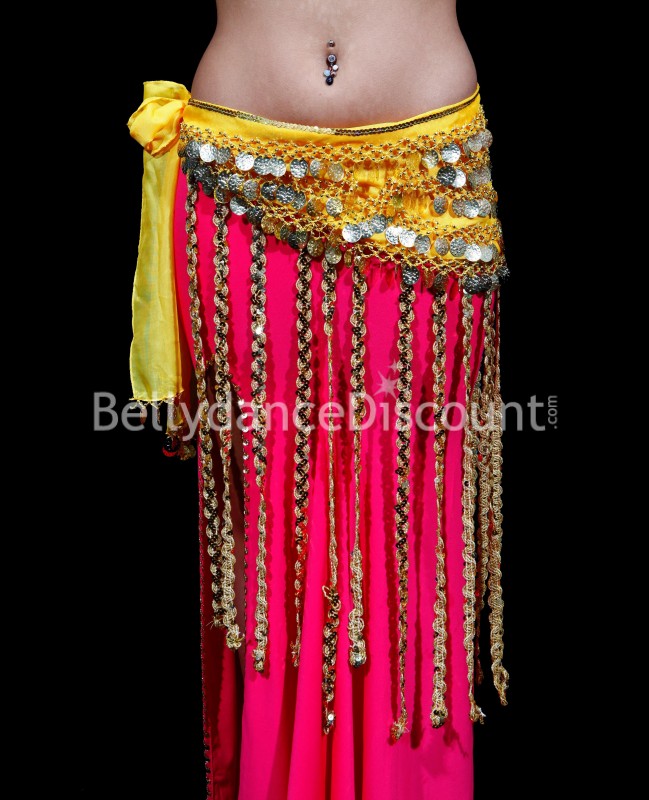 Long bellydance belt yellow and gold