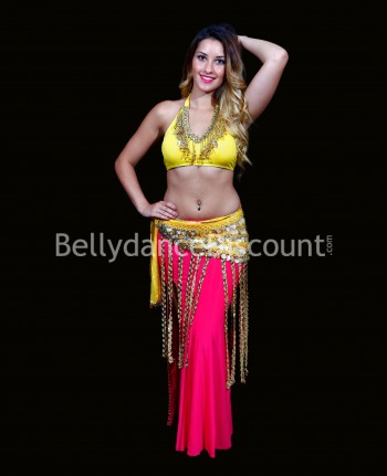 Longue ceinture de danse orientale jaune et or