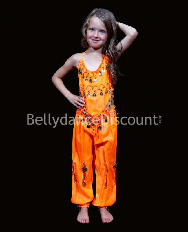 Traje naranja de danza del vientre para niña Traje naranja de danza del vientre para niña