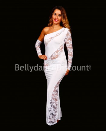 Asymmetrisches Kleid für den orientalischen Tanz mit Spitze in weiß