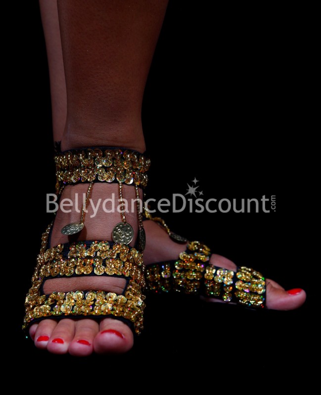 Sandalias para danza oriental en lentejuelas doradas